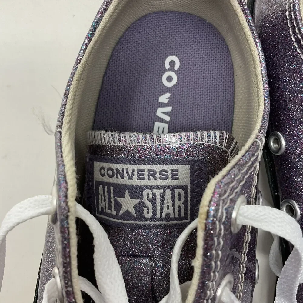 Converse All Star Low Top Sneakers Youth Girls Sz 3 Purple Glitter Sparkle Shoes